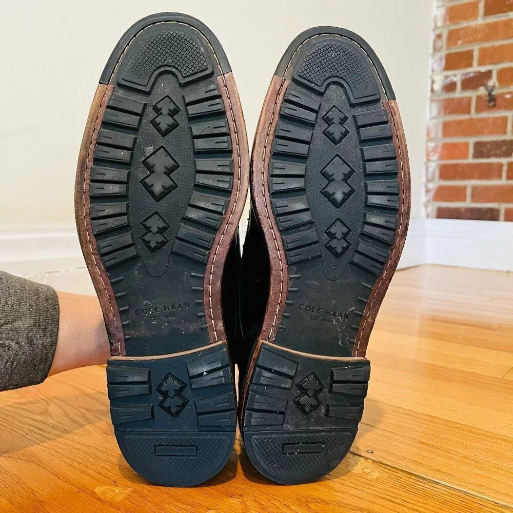 COLE‎ HAAN Grand Boot Black Leather Size 10.5 M Mens Ankle Lace Up Chukka Boots